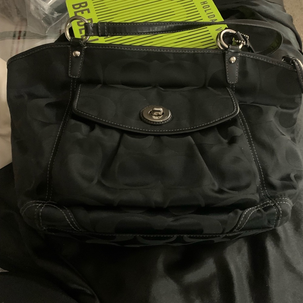 Coach Leah black signature tote bag